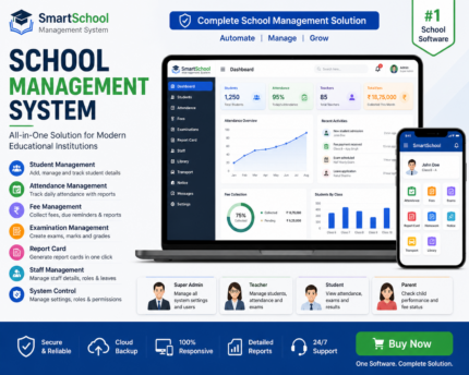School Management SaaS Script – All-in-One Multi-School ERP with Student, Fees & Attendance System