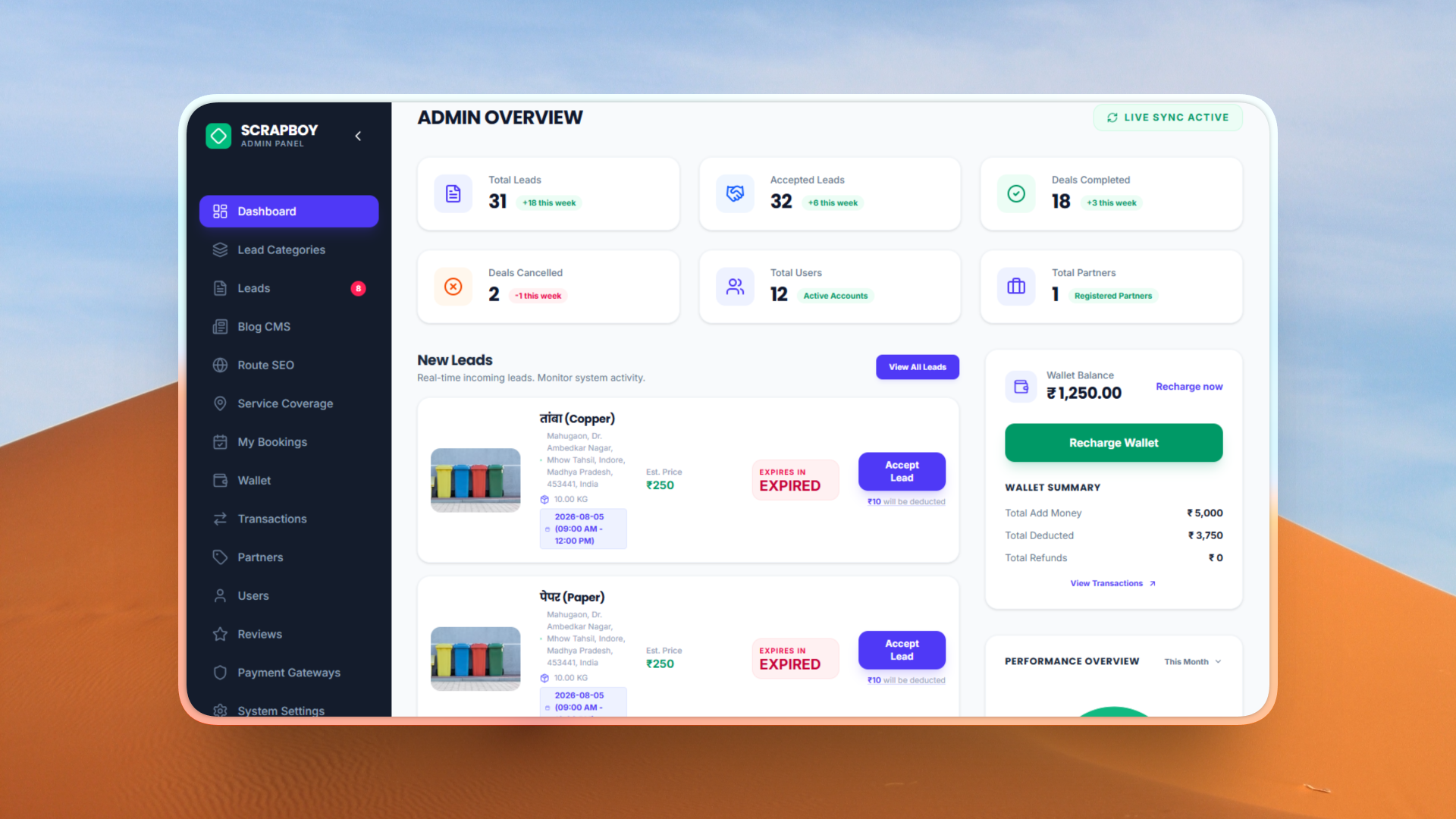 Online Scrap Marketplace Pickup Booking System with User Partner Admin Panel