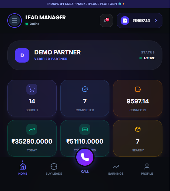 Online Scrap Marketplace Pickup Booking System with User Partner Admin Panel
