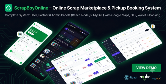 ScrapBoyOnline – Online Scrap Marketplace & Pickup Booking System with User, Partner & Admin Panel